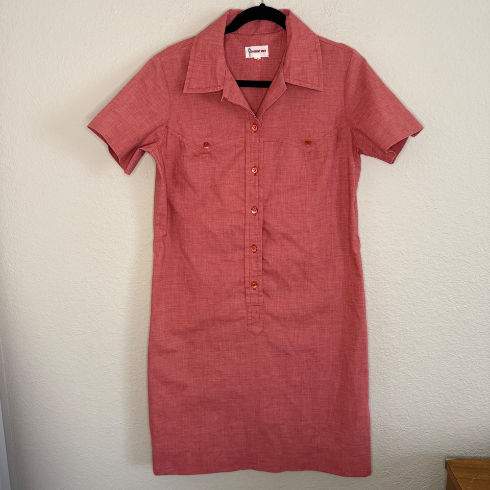Vintage 70s Boho Western Country Red Dress Union Medium Workwear Festival